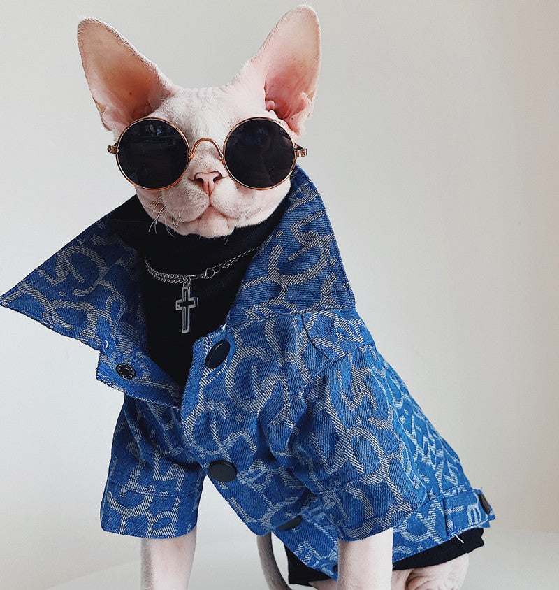 Devon Abikonis Denim Jacket for Sphynx Cats & Pet