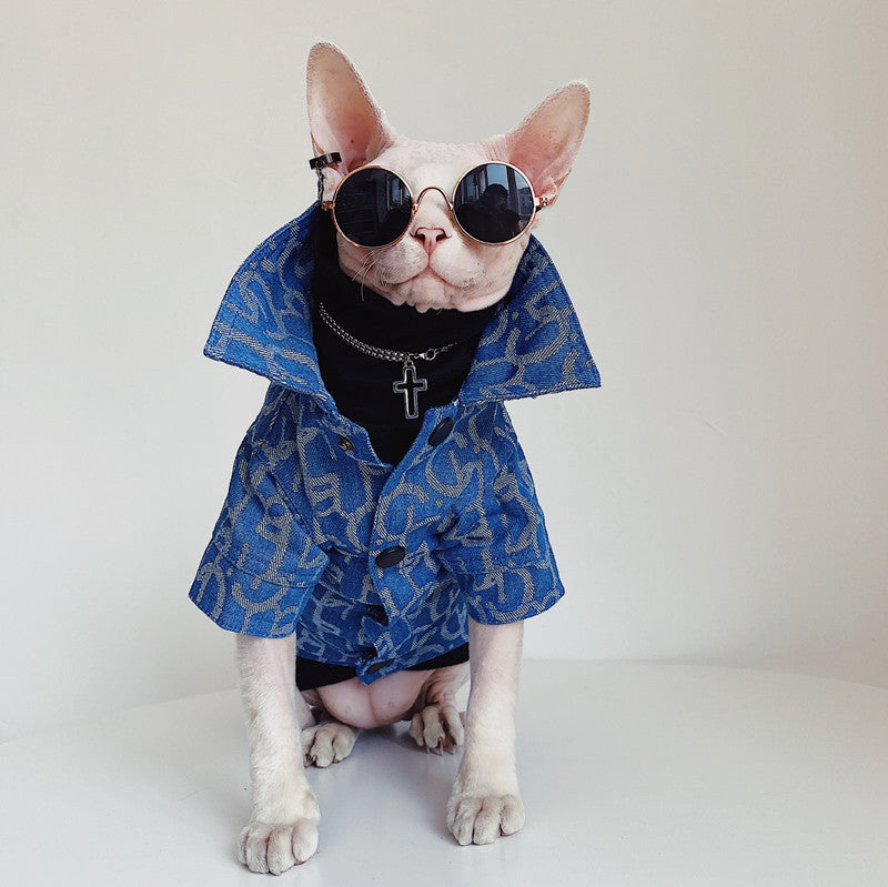 Devon Abikonis Denim Jacket for Sphynx Cats & Pet
