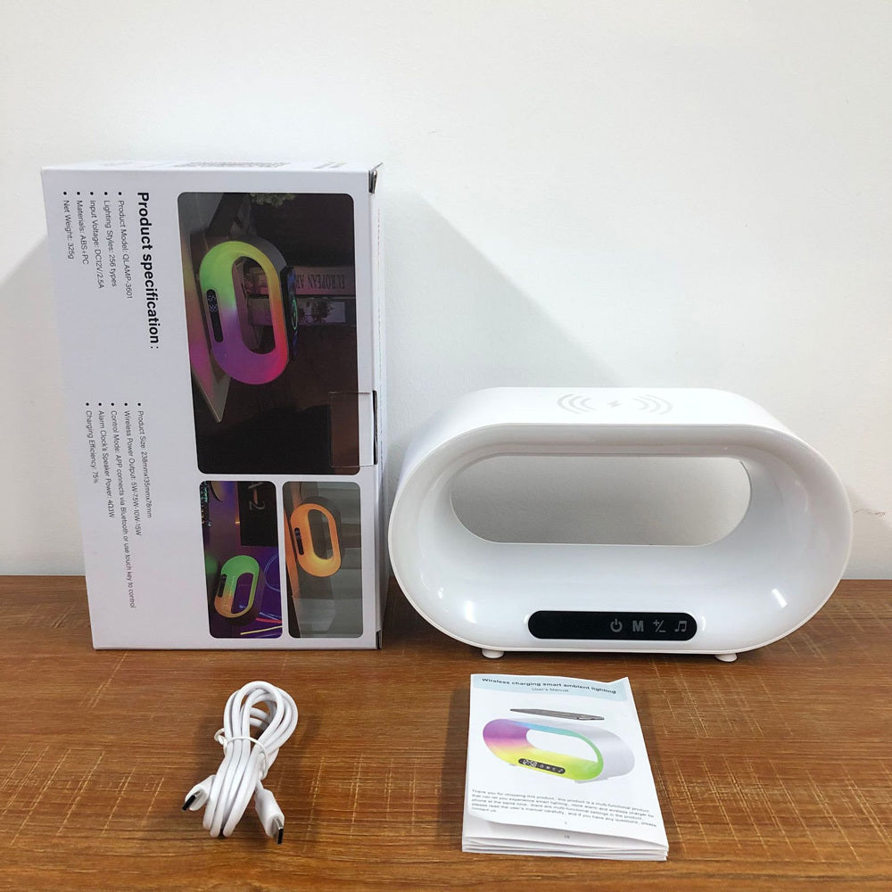 3-in-1 Smart LED Night Light with RGB Desk Lamp, Wireless Charger & Alarm Clock