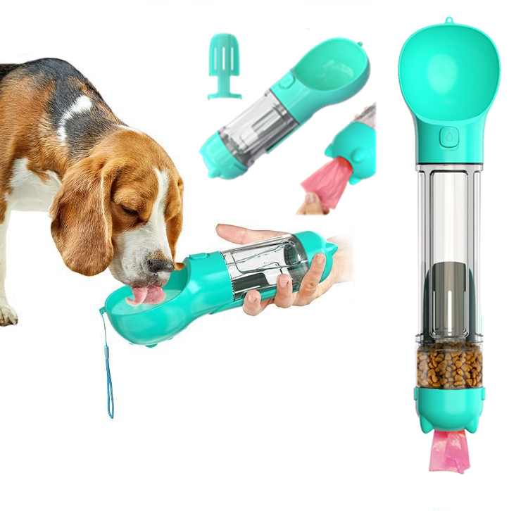 Pet Multi-functional Water Bottle with Waste Shovel & Food Box
